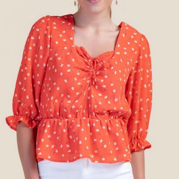 Francesca’s Coral Peplum Blouse - Picture 1 of 8